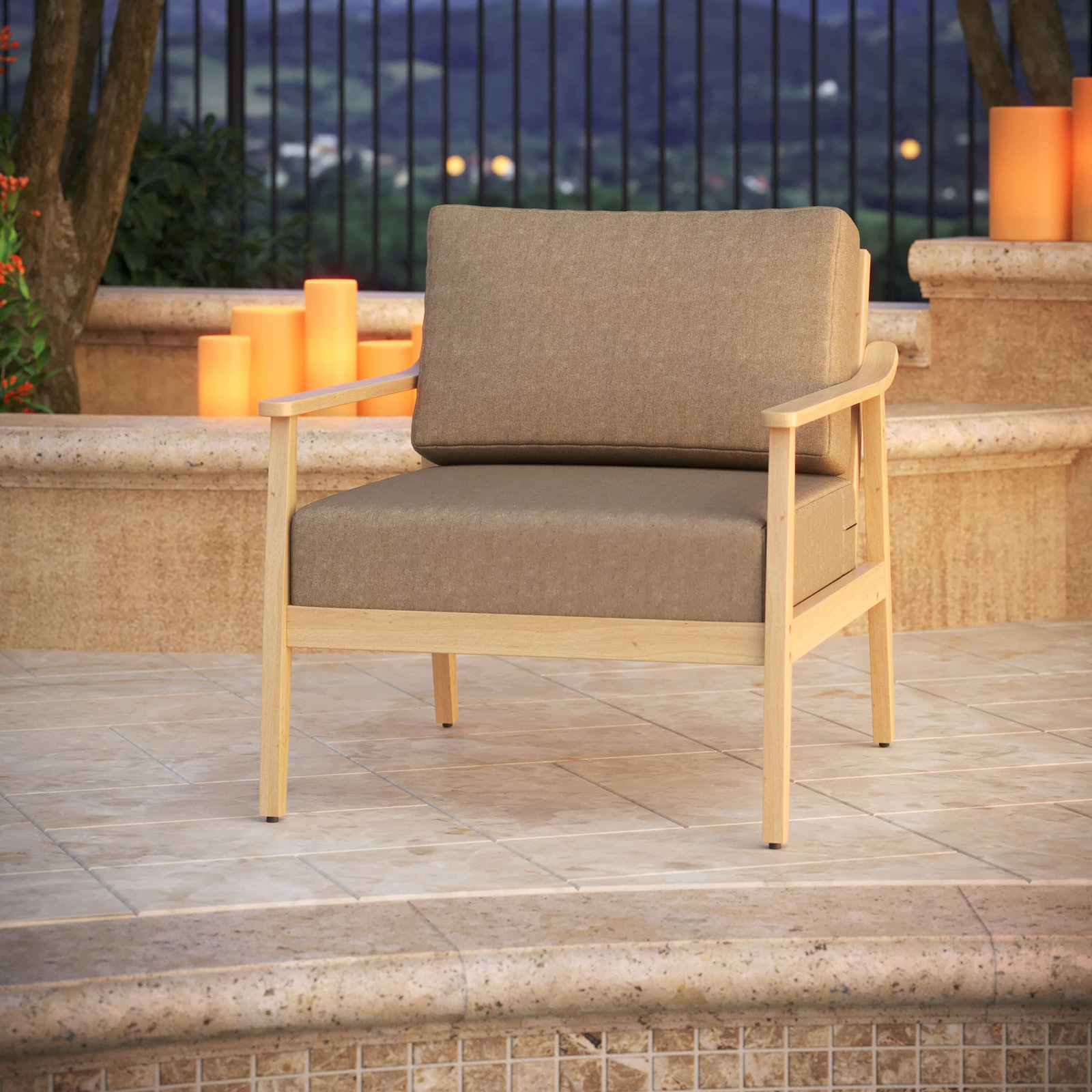 Amala Sunbrella® Seat and Back Cushion, Sunbrella® Spectrum Mushroom, 28.5" W x 28.5" D