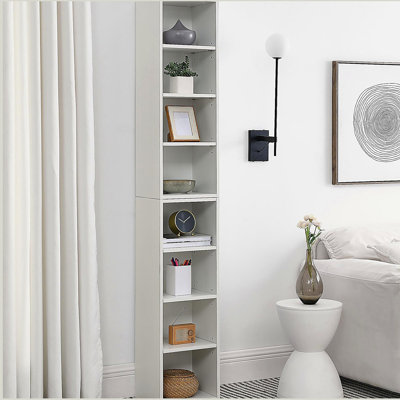 8-Tier Media Tower Rack, Slim Storage Cabinet with Adjustable Shelves, Tall Narrow Bookcase Display Bookshelf, Multi-functional double-decker bookcase