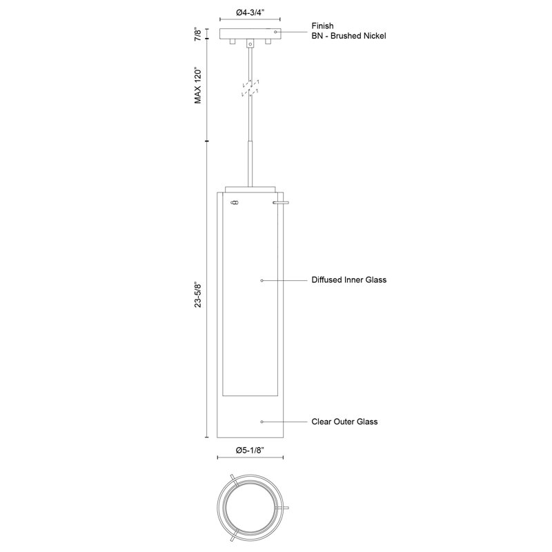Verona 1 - Light LED Pendant, 139.25" H x 5.13" W x 5.13" D