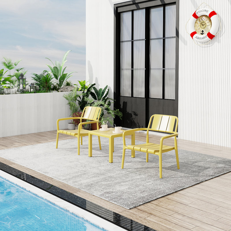  Ensemble de mobilier de jardin 3 pièces Summer, 2 chaises longues jaunes, table basse
