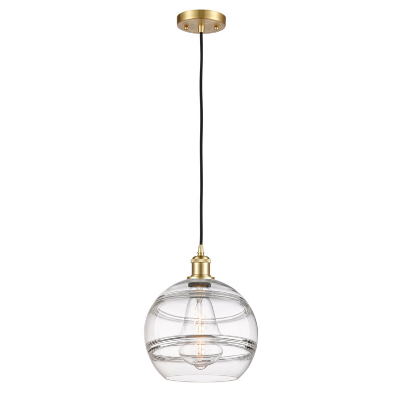 Luminaire suspendu 1 lumière Ballston Natick, H 11,63 po x l 10 po x P 10 po, Transparent, Or satiné