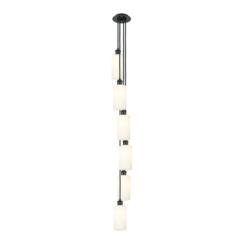 Caius - Luminaire suspendu à cordon 6 lumières 7 po, Noir mat, Blanc