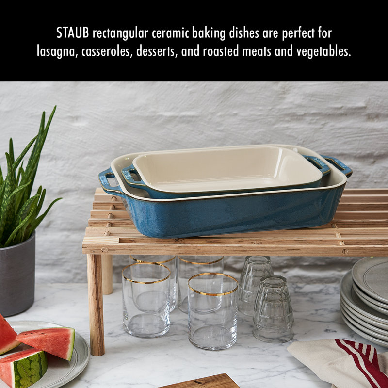 Ceramique Rectangular Baking Dish Set 2 Piece, Rustic Turquoise