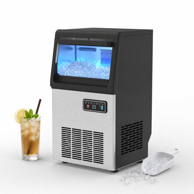 Machine à glaçons commerciale autoportante de 13,58 po en noir avec glaçons pleine grandeur, production de glace de 90 lb / 24 h, 18 lb Rangement de glace et autonettoyant