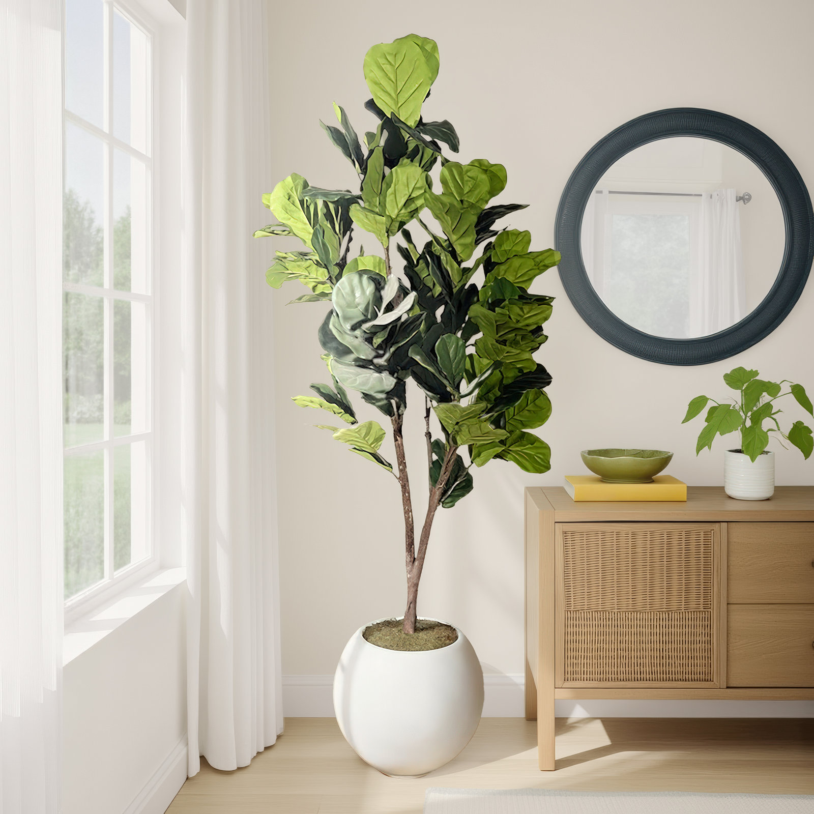 7' Natural Touch Fiddle Leaf Fig Tree in White Porter Planter
