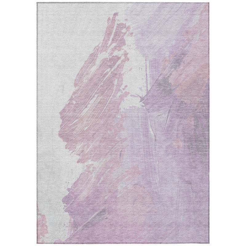 Tapis intérieur lavable abstrait ivoire et mauve lavable 8 pi x 10 pi