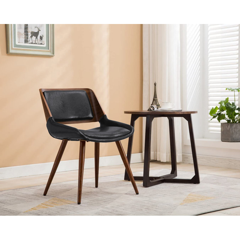Ayrton Faux Leather Mid-Century Dining Chair, Polished Obsidian