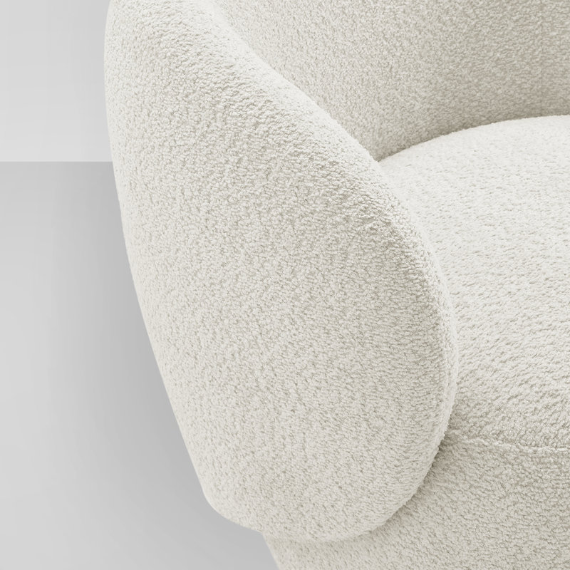 Modern Swivel Barrel Chairs With Wood Base, Cream