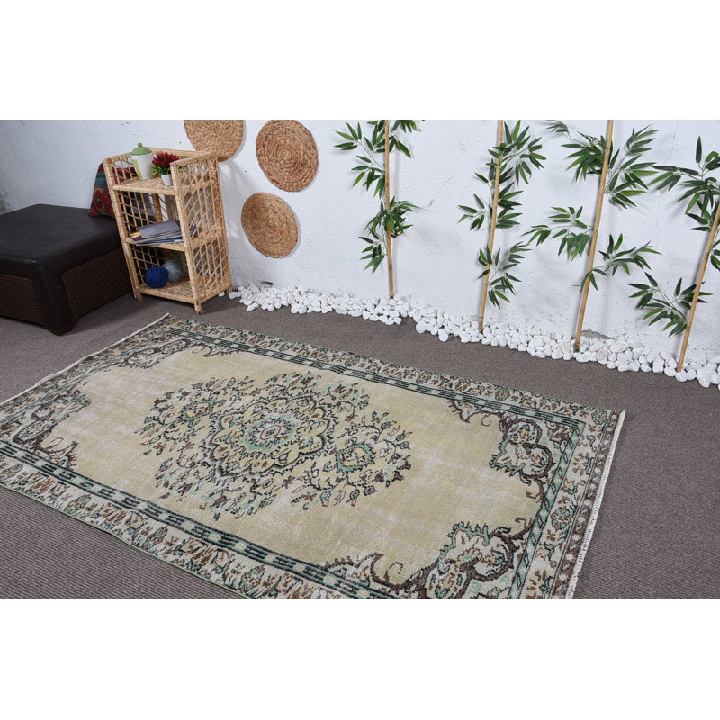 Tapis turc, tapis boho, tapis de cuisine vert, tapis moderne, tapis de 4,4 pi x 7,7 pi, tapis rétro
