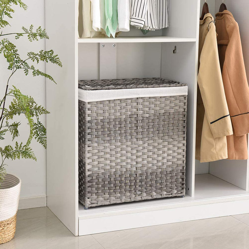 Panier à linge doublé en coton robuste, Gris/beige, Moyen (24,4 po x 22,5 po x 13 po)