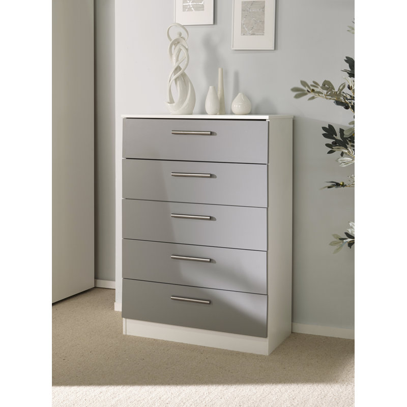 Fully Assembled Harshal 4 - Drawer Chest of Drawers, Dusk Grey/White