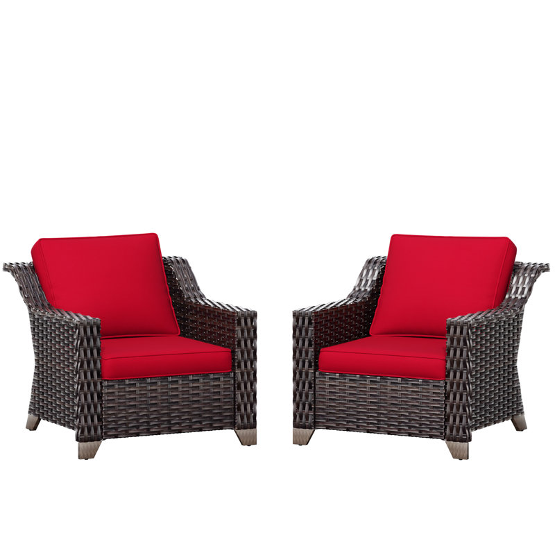 Wicker Outdoor Lounge Chair With Cushions, Red