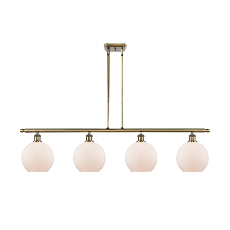Luminaire suspendu linéaire à 4 lumières pour îlot de cuisine Baptista, Blanc mat, Laiton antique, DIRIGÉ