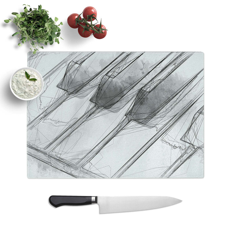 Glass Keyboard Keys in Abstract Chopping Board, 28.5 cm W x 20 cm L