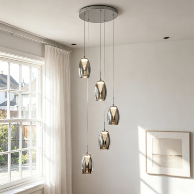 5 - Light Unique LED Glass Pendant Long Staircase Chandelier