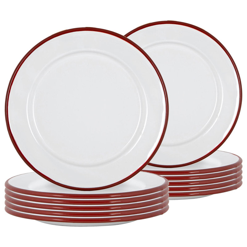 Argon Tableware - White Enamel Side Plates - 20cm - Set of 12, Red
