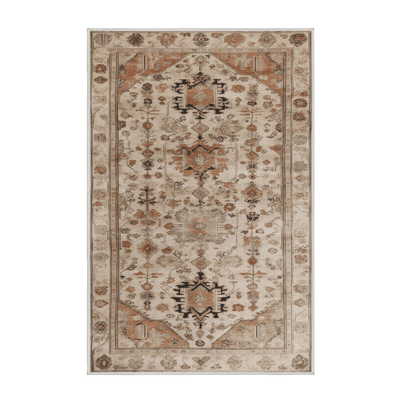 Tapis beige lavable à la machine Afyon, Rectangle 5 pi x 8 pi