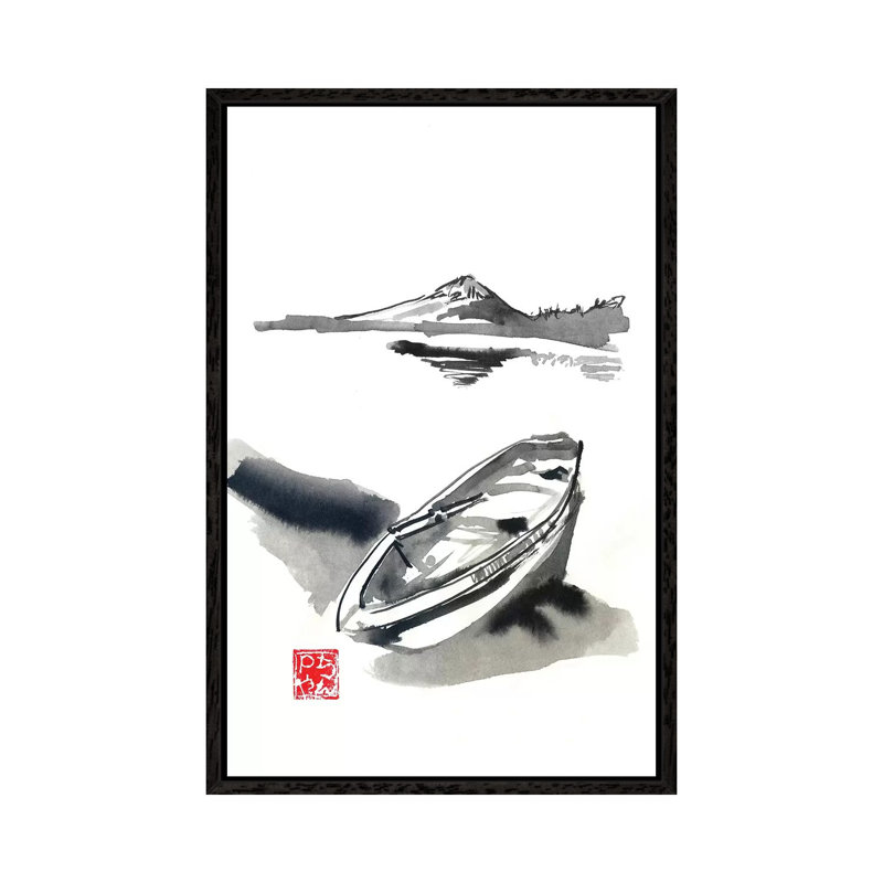 Islands And Boat by Péchane - Painting on Canvas, 152.5 cm H x 101.5 cm W, Black Framed