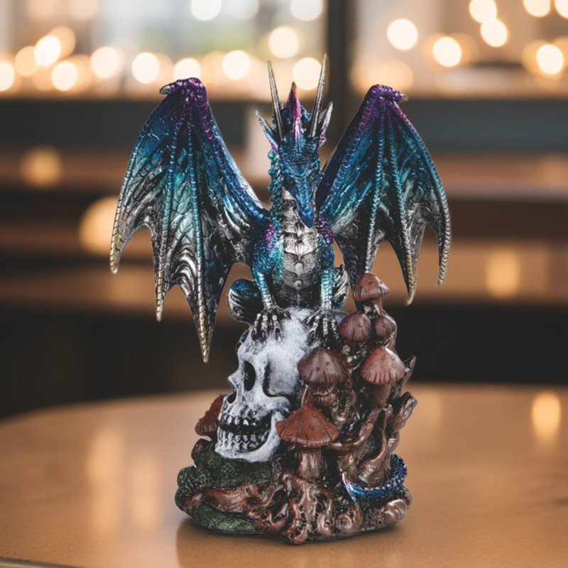 Figurine dragon bleu sur crâne 8,25 po