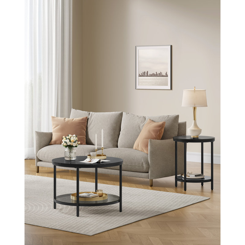 Cerwyn Four Leg Coffee Table with Storage, Black, Black