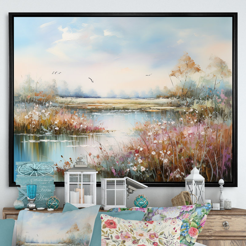 «Flower Meadow Charm» sur impression sur toile, H 12 po x l 20 po x P 1 po, Cadre flottant noir