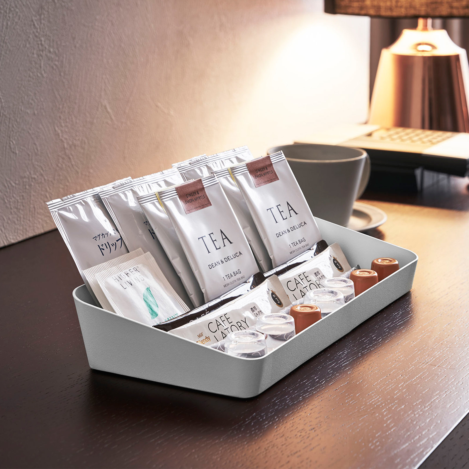 Yamazaki Home Space Saving Vanity Tray, Sloped, Steel, Large, White, 2" H x 11.8" W x 5.3" D