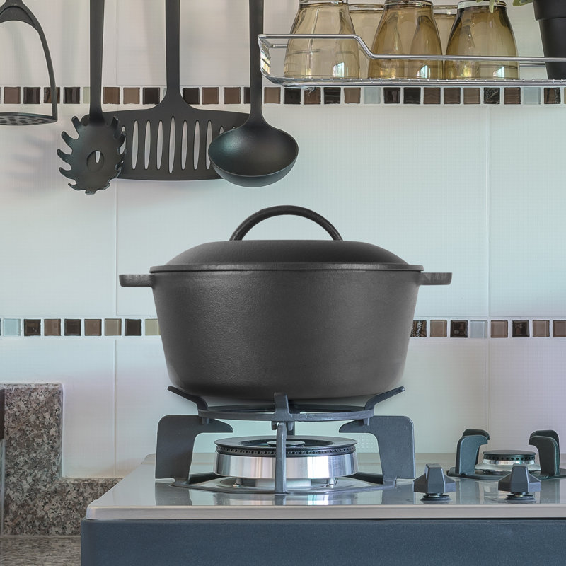 Black 5 Quart Cast Iron Dutch Oven with Dome Lid and Handles
