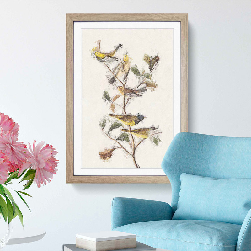 Black-Throated Green Warbler by John James Audubon - Picture Frame Painting Print, 48cm H x 36cm W x 2cm D, Oak Framed