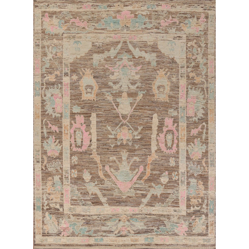 Tapis brun en laine Oushak All-Over