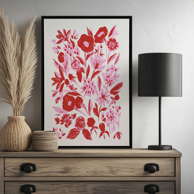 «Red and Pink Artsy Flowers» par Garima Dhawan, reproduction d'art, Noir, H 16 po x l 12 po