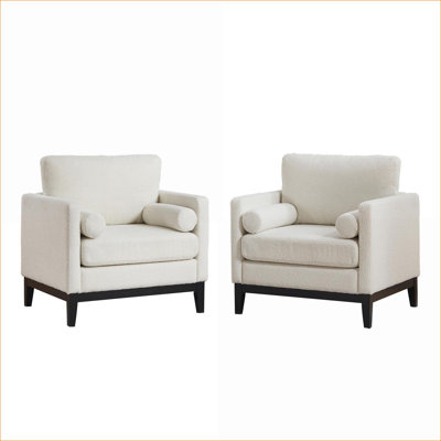 Fauteuil d'appoint de style campagne moderne noir 35,5 po avec pieds en bois naturel et 2 traversins pour le salon