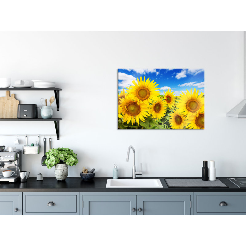 Sunflower Meadow Under The Sky - No Frame Print on Glass, 70cm H x 100cm W x 0.4cm D