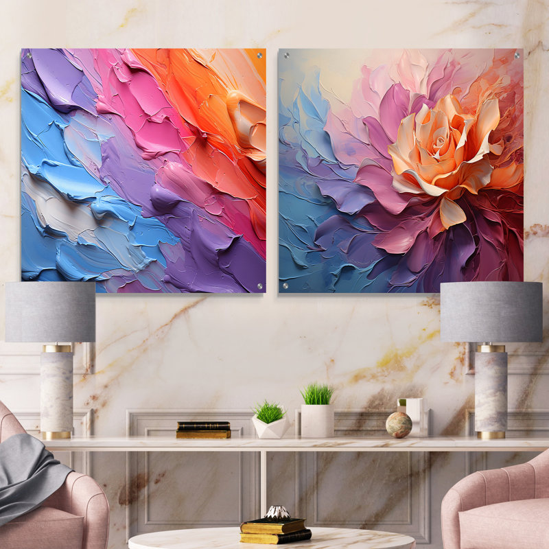 Rainbow Hue Harmony - ensemble de 2 verres muraux en acrylique Rainbow, H 36 po x l 73 po