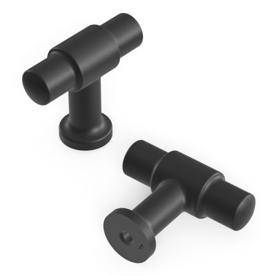 Piper Collection T-Knob - 1-5/8" x 5/8 " Cabinet Knob Matte Black - Mid-century Modern Hardware for Drawers & Cabinets