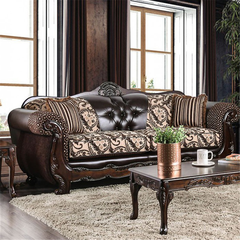 Samuels 93" Faux Leather Rolled Arm Sofa, Light Brown/Dark Brown Faux Leather