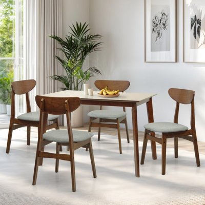 5 Piece Dining Table Set, 4 Solid Wood Yumiko Chairs w Palmer Rectangular Dining Table, Kitchen Set for Four, Dining Room Set
