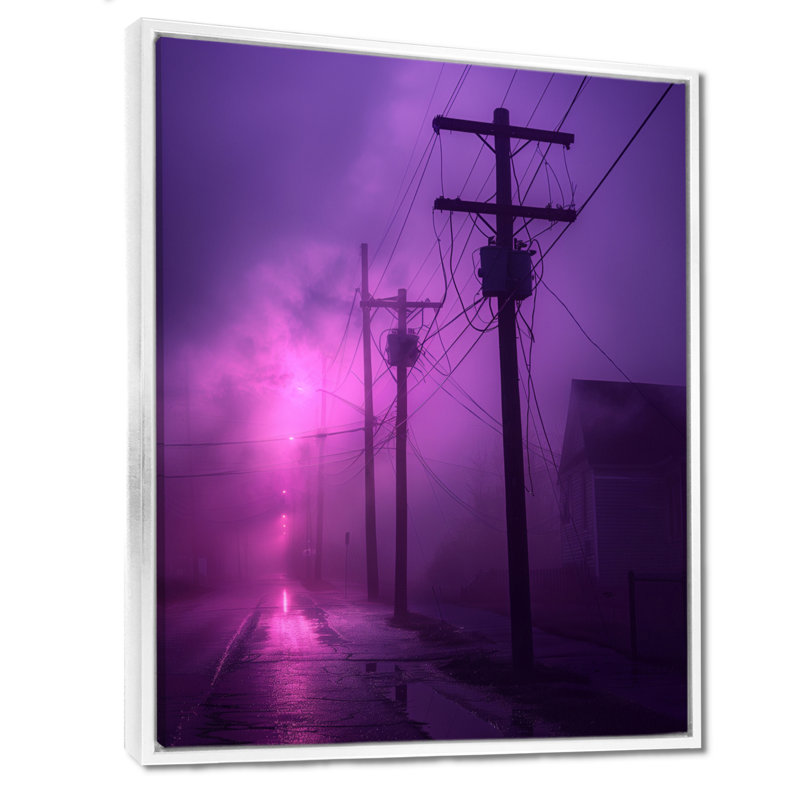 Éclipse électrique mauve, lignes électriques Photo I - salon d'art mural électrique, H 30 po x l 40 po, Cadre flottant blanc