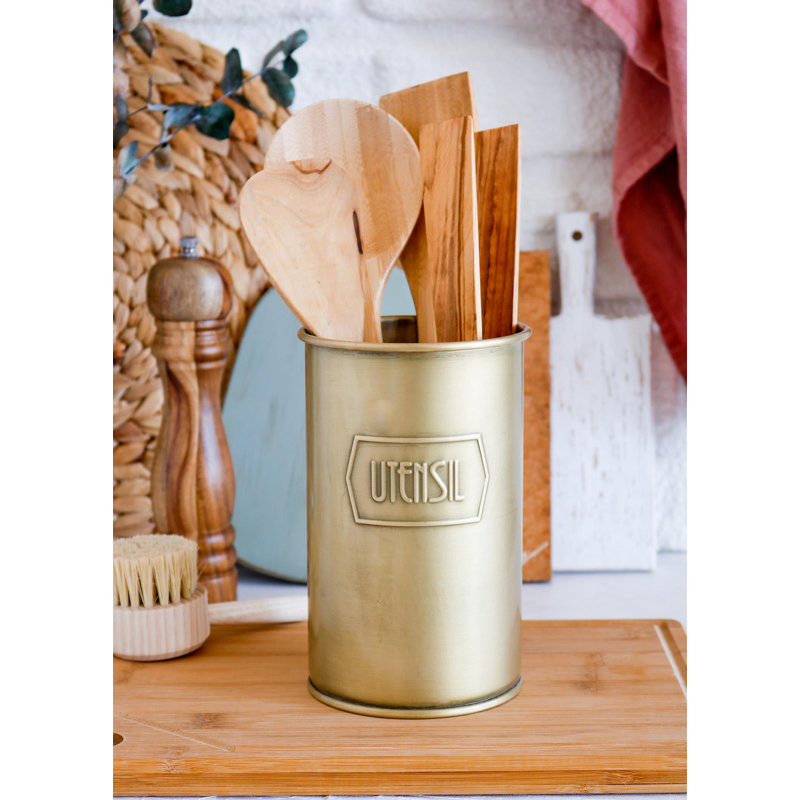 Metal Utensil Crock, Gold