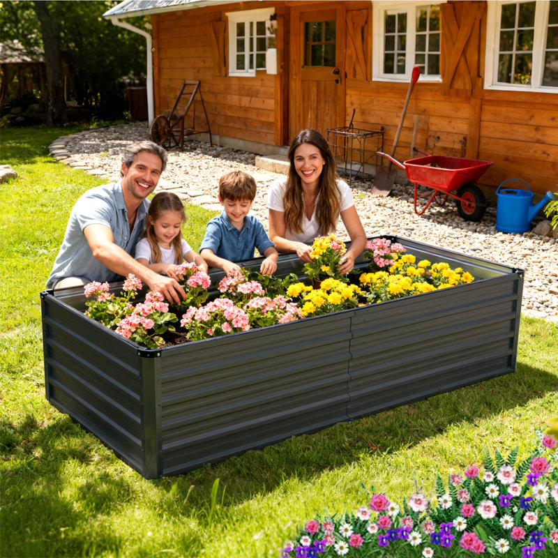 6x3x2ft Galvanized Raised Garden Bed, Rectangular Metal Planter Box, Vegetable and Flower Metal Raised Garden Bed, Black