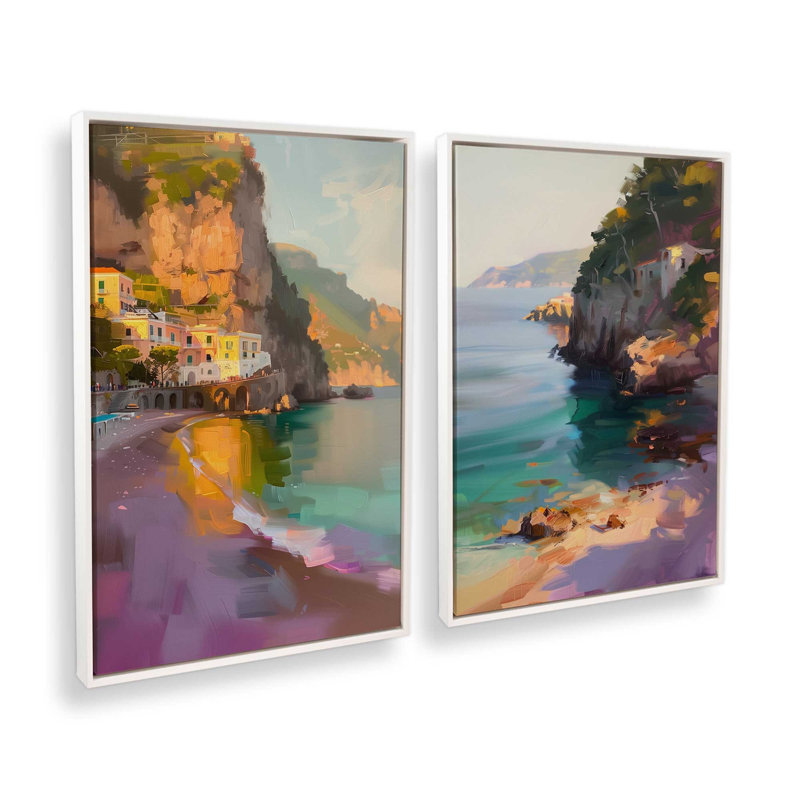 Ensemble de 2 impressions Amalfi Sunset Glow, 18 po x 12 po, Cadre flottant blanc opaque