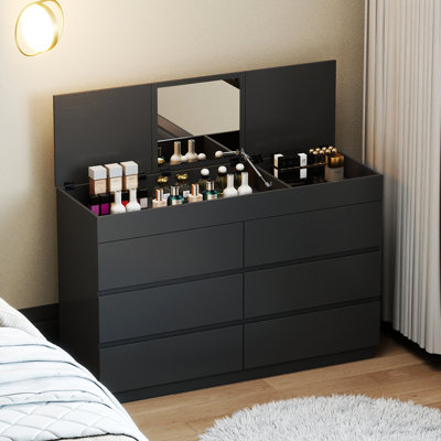 Black Embossed 6-Drawer Dresser With Mirror P2 12MM Particleboard With Melamine 47.22"W