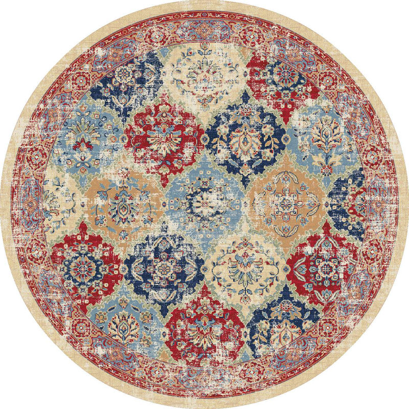 Alfa Rich Ultra-Thin Floral Red Blue Beige Washable Non-Slip Area Rugs for Living Room Bedroom, Rectangle 3'11'' x 5'11''
