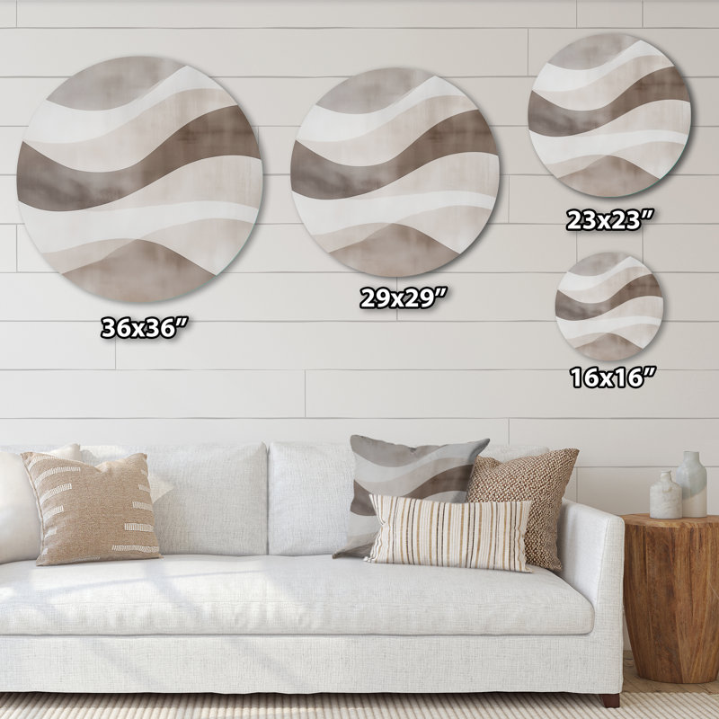 Minimaliste géométrique à vagues neutres - Minimalisme abstrait, décoration murale en métal, L 36 po x H 36 po