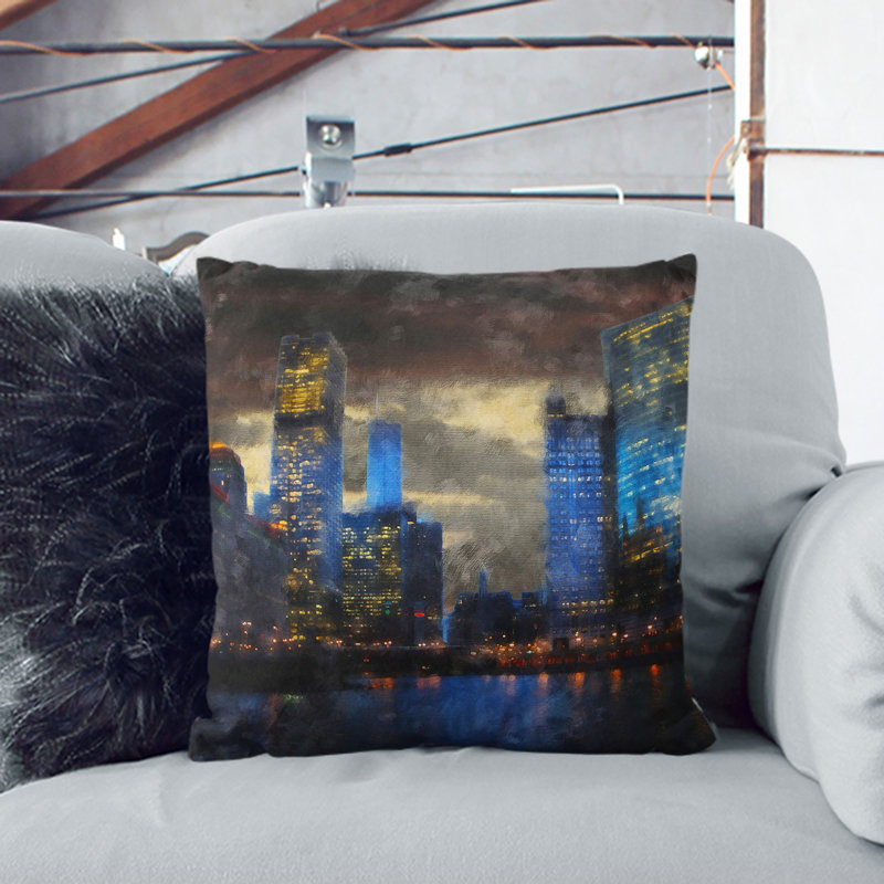 Downtown Chicago Skyline Square Throw Cushion, Black, 40cm H x 40cm W x 15cm D
