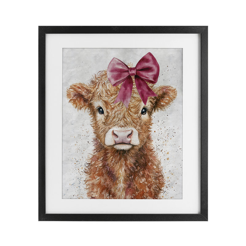 Coquette Highland Cow, reproduction encadrée sous verre, design par Nina Blue, H 16 po x l 13 po, Cadre noir minuit