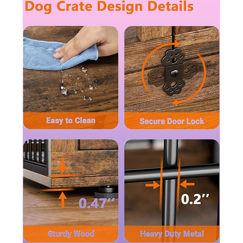 Rustic Brown Wooden Dog Kennel with Double Doors and Wheels
