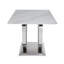 Table de salle à manger rectangulaire de 69,30 pouces, moderne simple, plateau en marbre, plateau en panneau de fibres à densité moyenne, surface de miroir en acier inoxydable de couleur argent, pouvant accueillir 4 à 6 personnes, motif en marbre blanc, miroir argenté.