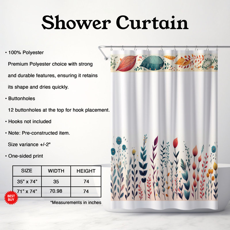 Rideau de douche Tender Blooms - Premium, H 74 po x l 71 po