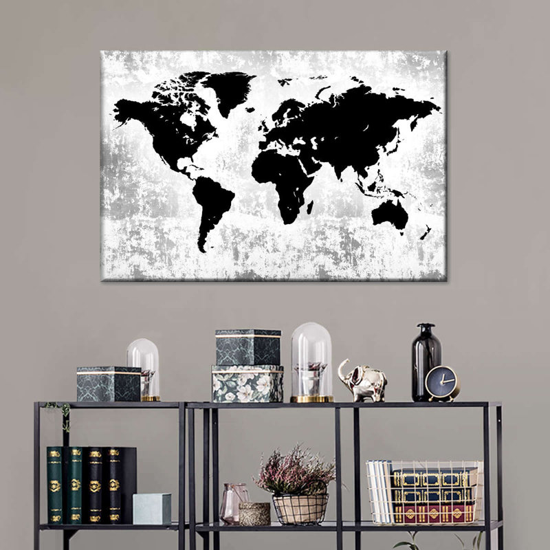 Silhouette World Map Canvas Print, 20" H x 30" W x 1.25" D