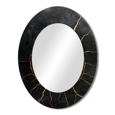 Mysteries Of A Dark Onyx Wood Slice V - Landscapes Oval Decorative Mirror On Metal